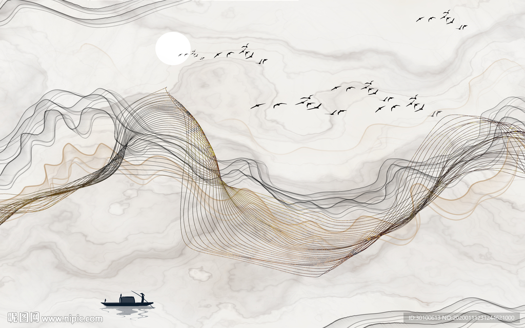 线条新现代山水画 TIF分层