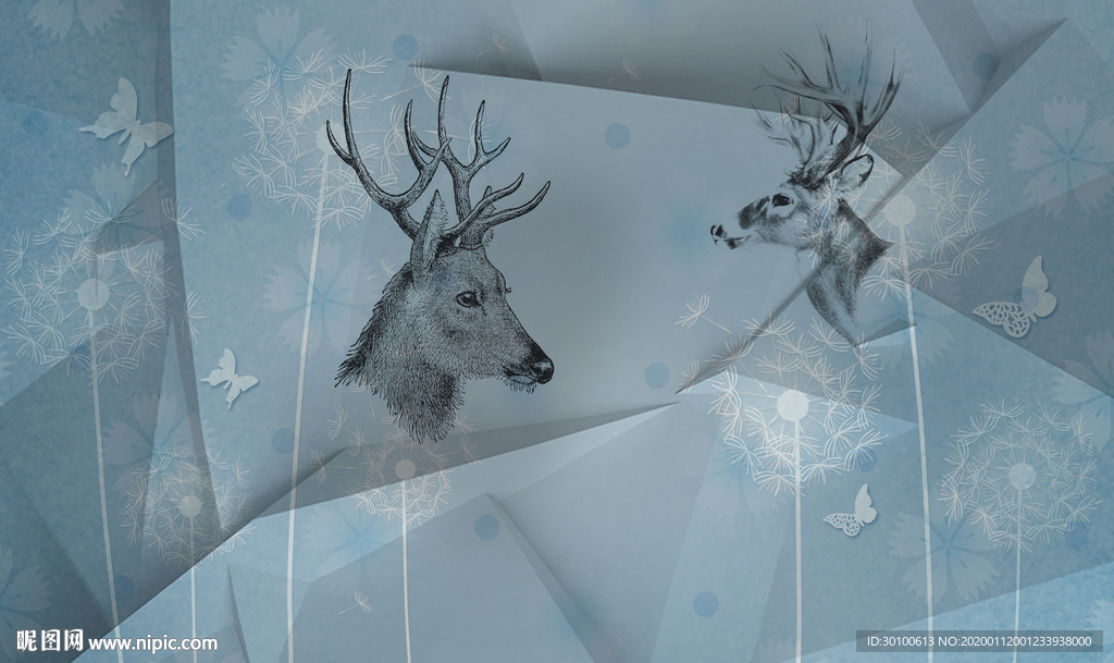 鹿头欧式新装饰画 TIF分层