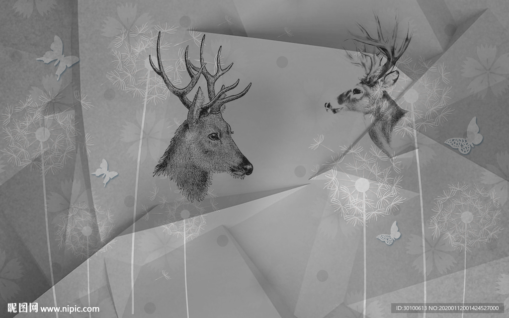 麋鹿新欧式装饰画 TIF分层