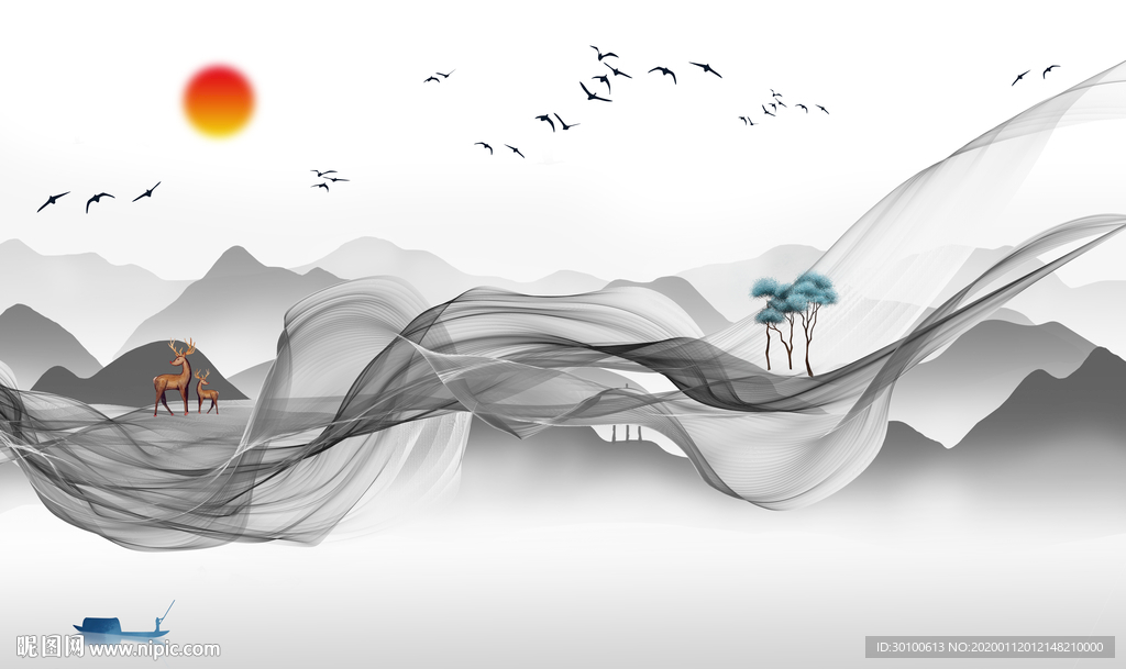 现代山水电视背景 TIF分层