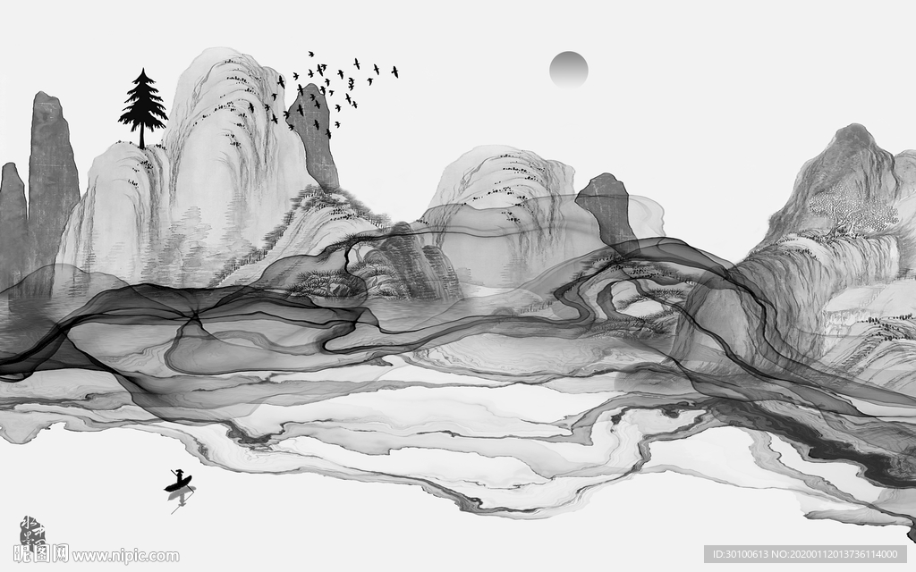 灰色山水电视背景 TIF分层