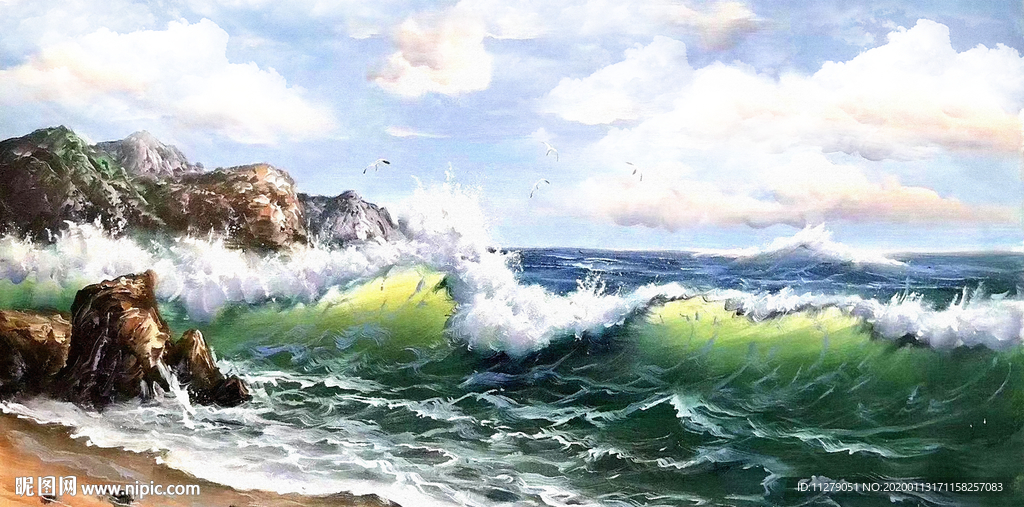 海浪海边海纳百川油画