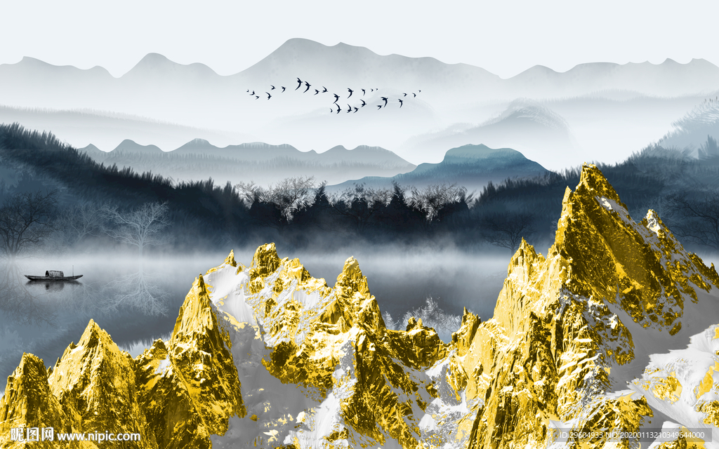 最新山水中式画 TIF分层