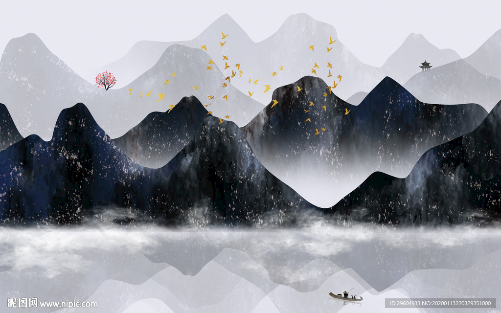 水墨画山水新中式画 TIF分层