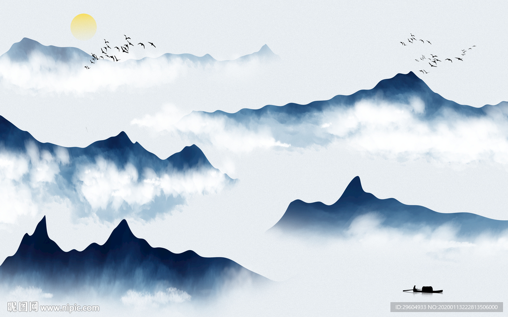 简约山水新中式画 TIF分层