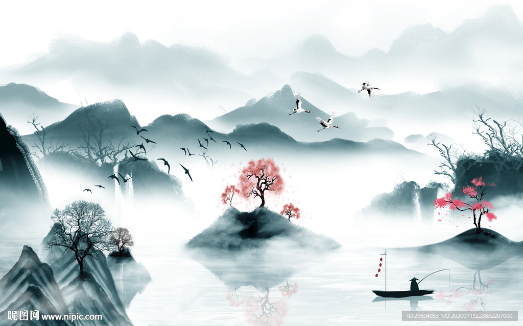 别墅山水新中式画 TIF分层