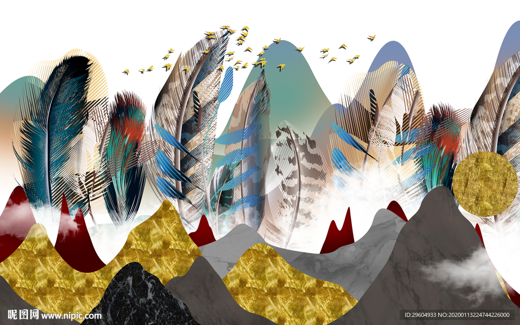 高档羽毛北欧壁画 TIF分层