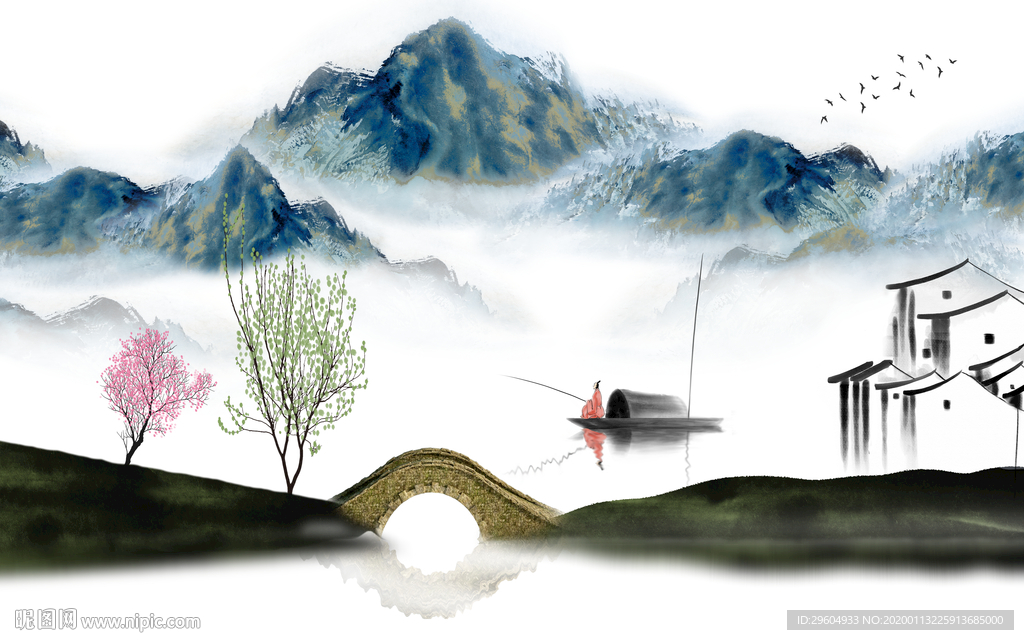 中国风山水新中式画 TIF分层