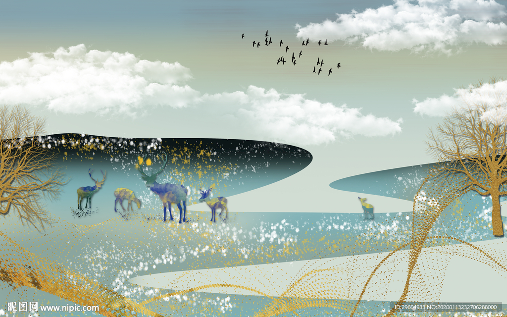 最新山水新中式画 TIF分层