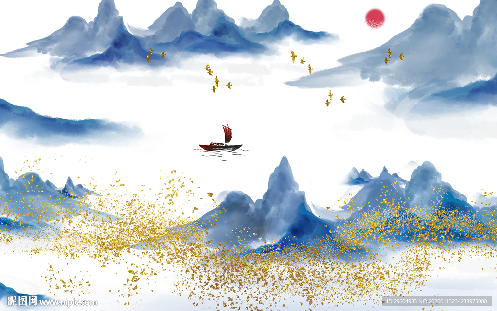 国画 山水新中式画 TIF分层