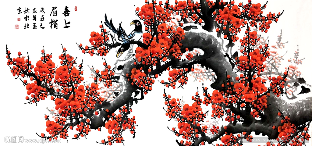 喜上眉梢梅花国画