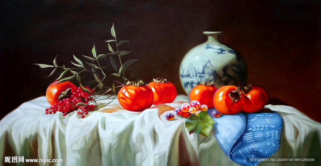 柿子静物油画
