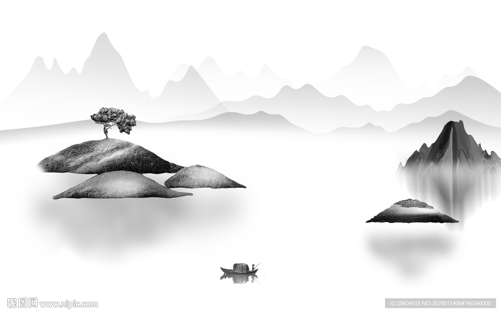 灰色山水新意境画 TIF分层
