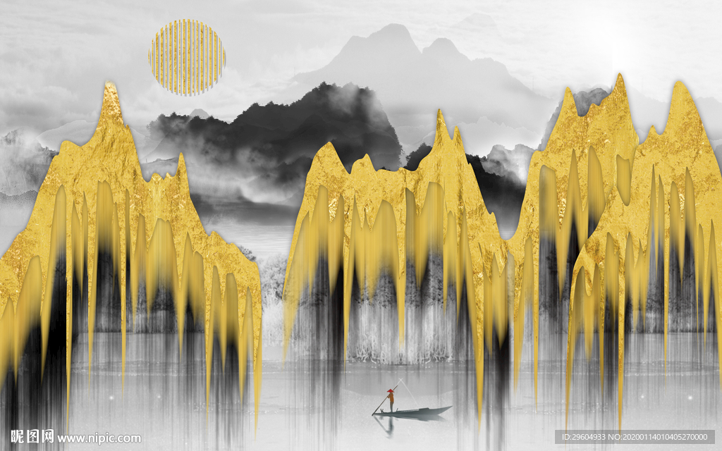 金色山水新意境画 TIF分层