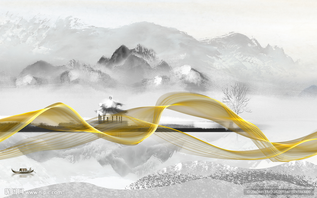 线条山水新意境画 TIF分层