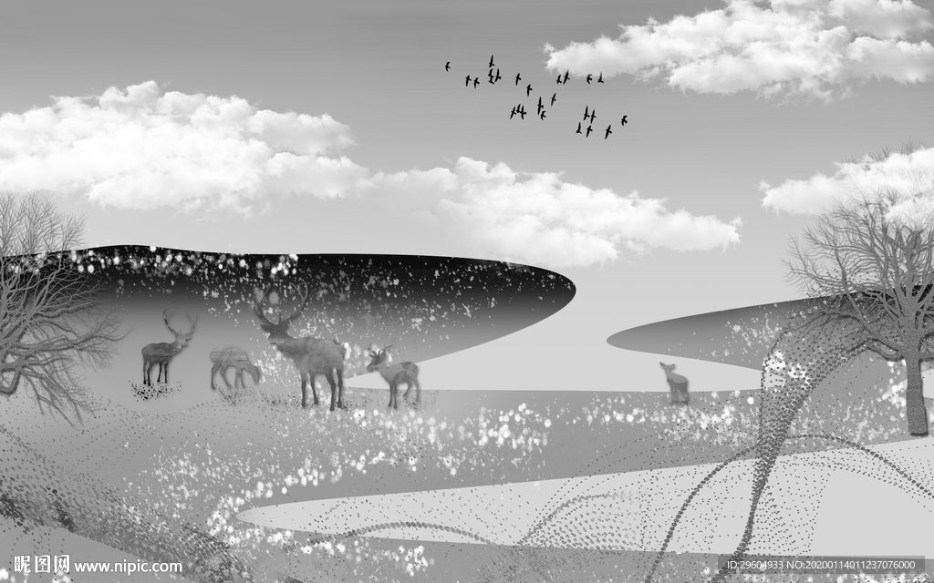 手绘山水新意境画 TIF分层