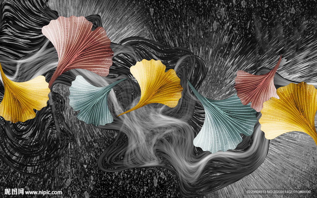 银杏欧式装饰壁画 TIF分层