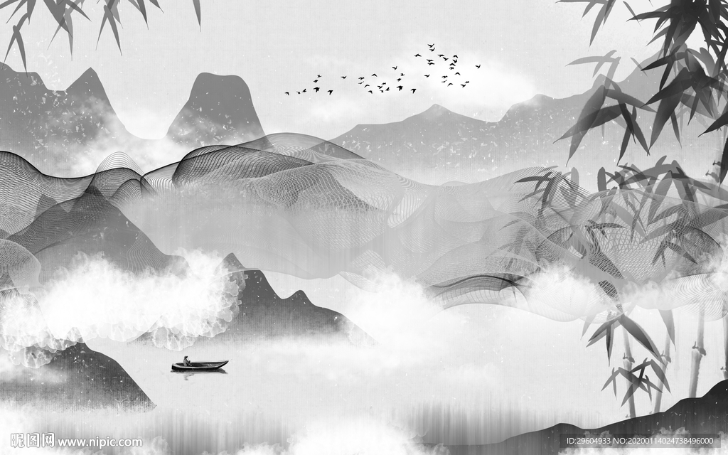 新中式山水意境国画 TIF分层