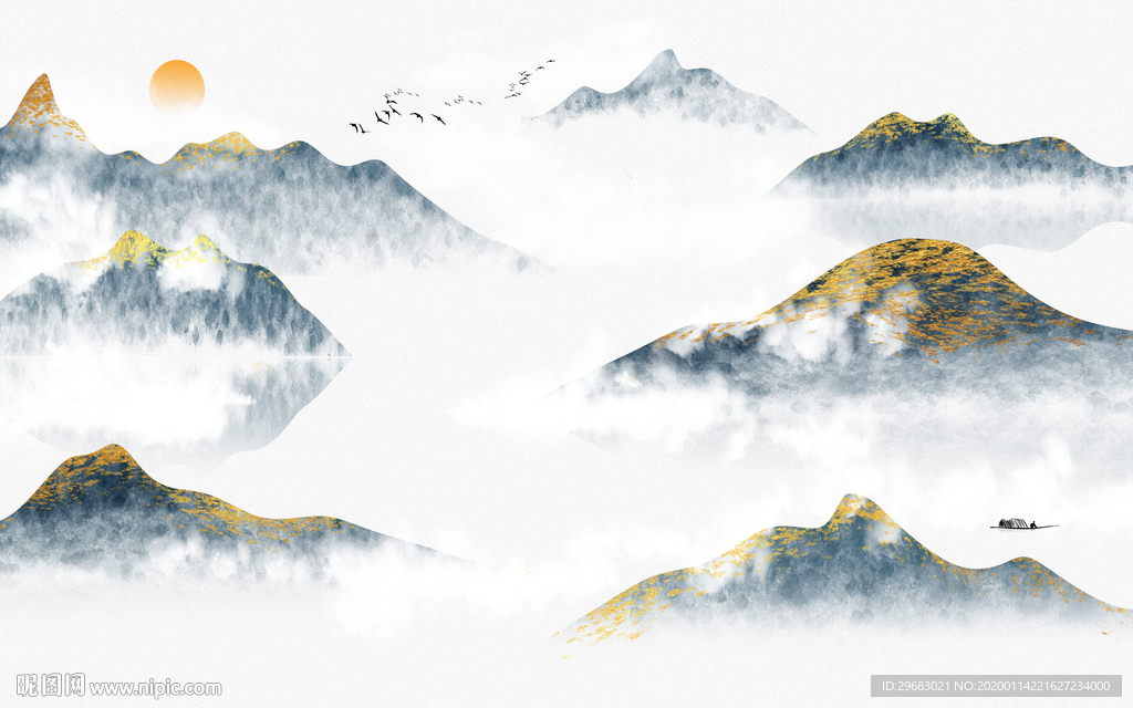 中式大气山水画 TIF分层