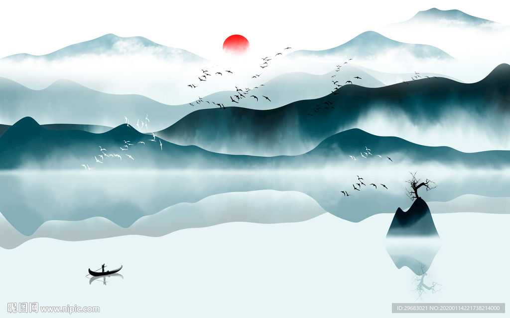 新中式大气山水画 TIF分层