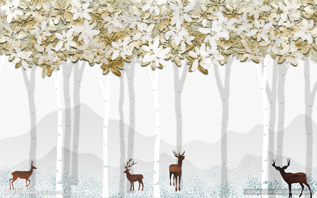 装饰麋鹿奢华墙画 TIF分层