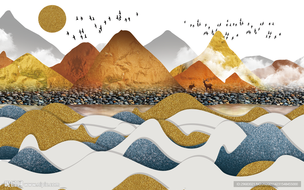 高清 最新山水墙画 TIF分层