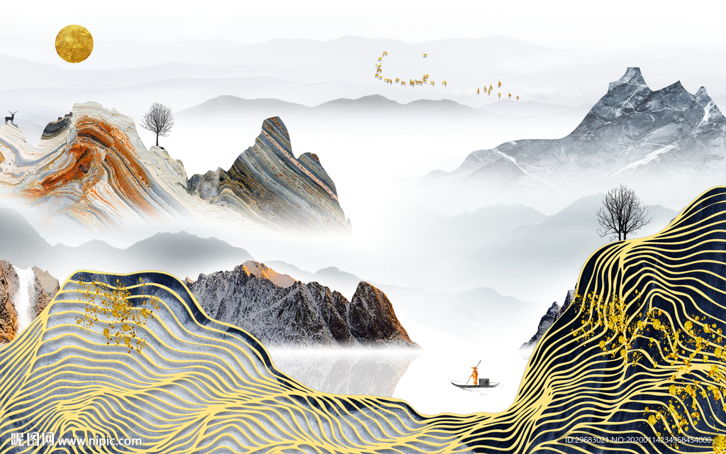 新中式高端山水画 TIF分层