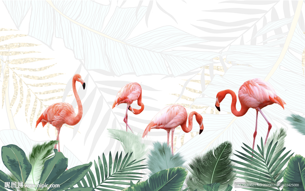 火烈鸟新款墙画 TIF分层