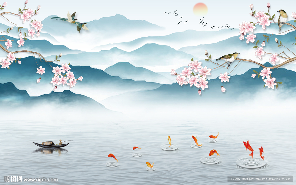 花鸟新高端山水画 TIF分层