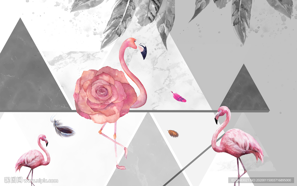 高档火烈鸟新款墙画 TIF分层