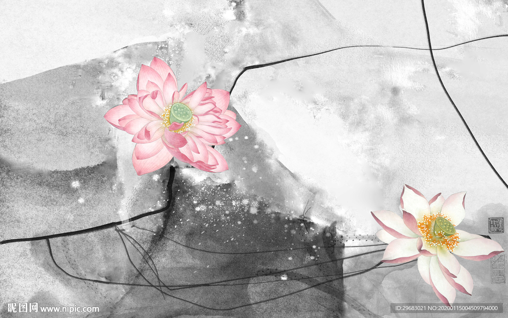 荷花新高端山水画 TIF分层