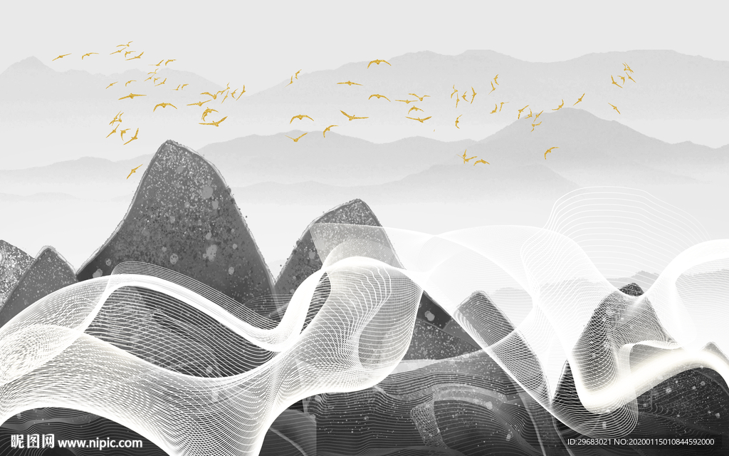 简约背景新山水画 TIF分层