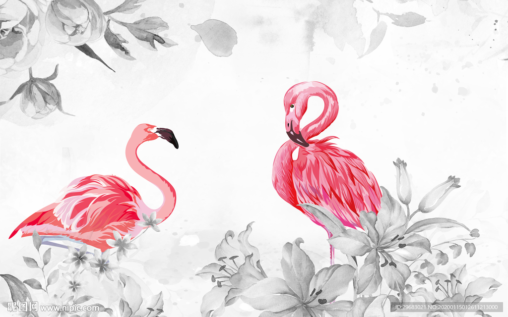 火烈鸟装饰高清墙画 TIF分层