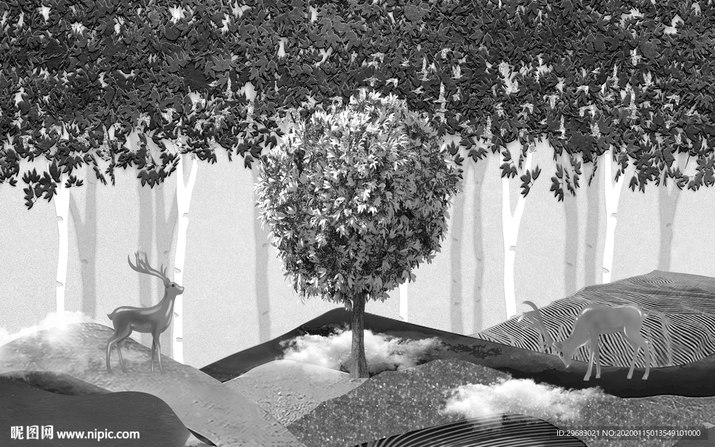 森林装饰高清墙画 TIF分层