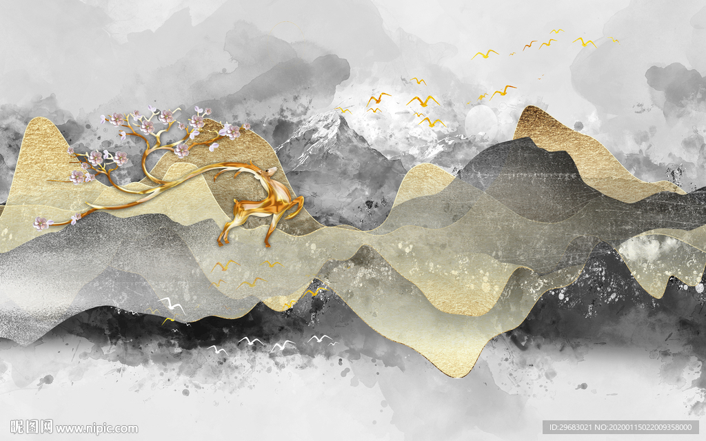 线条背景新山水画 TIF分层