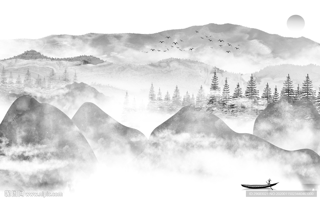 中式背景新山水画 TIF分层