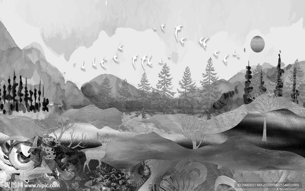 高清 背景新山水画 TIF分层