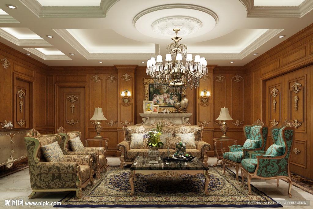 欧式复古风格别墅装修客厅效果图