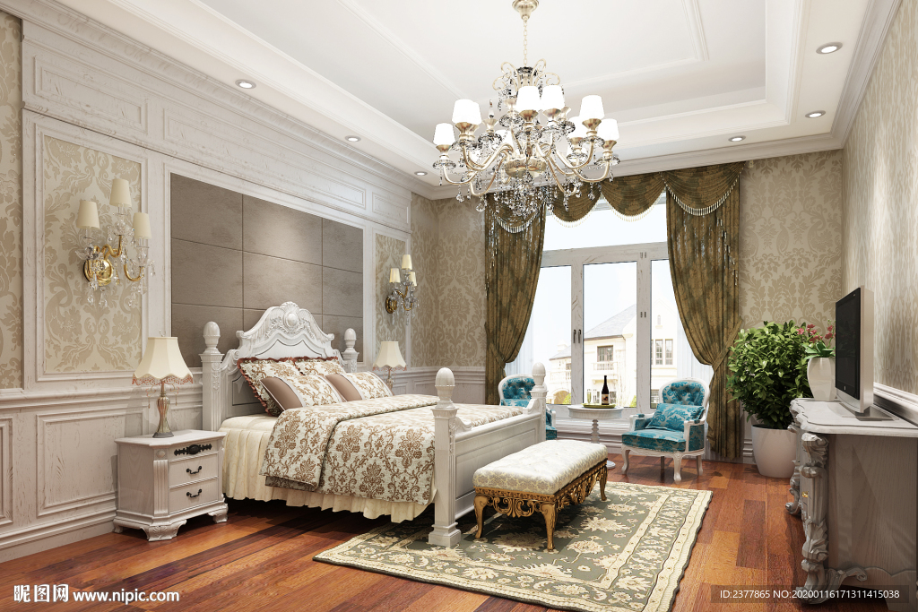 欧式复古风格别墅装修卧室效果图