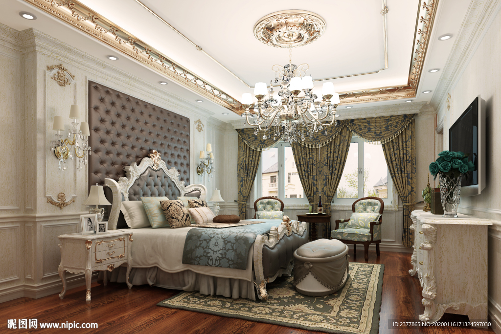 欧式复古风格别墅装修卧室效果图