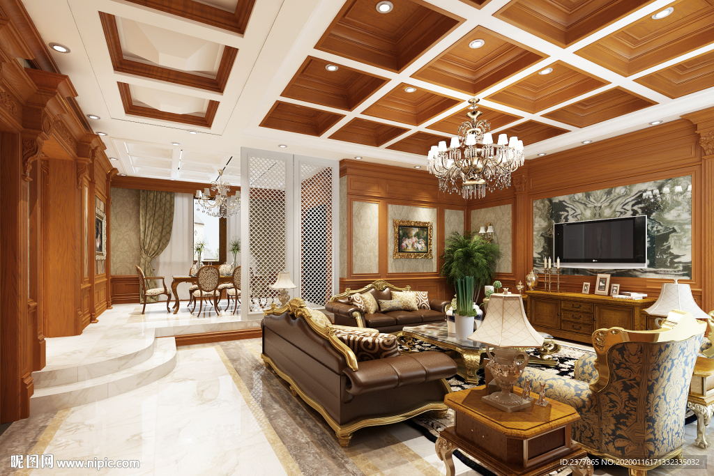 欧式复古风格别墅装修客厅效果图