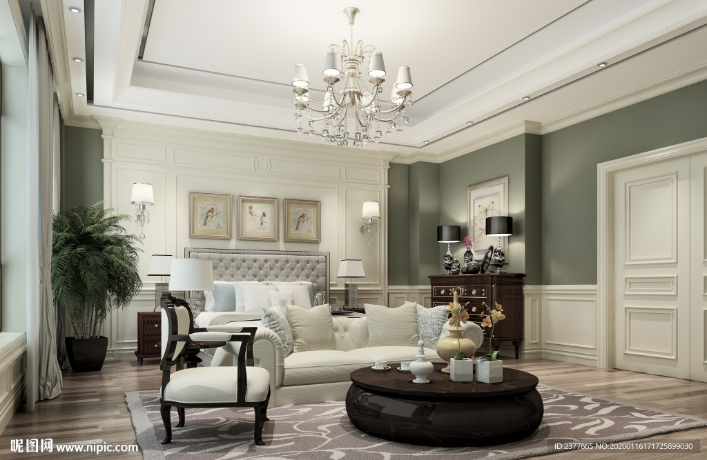 现代美式风格别墅装修卧室效果图