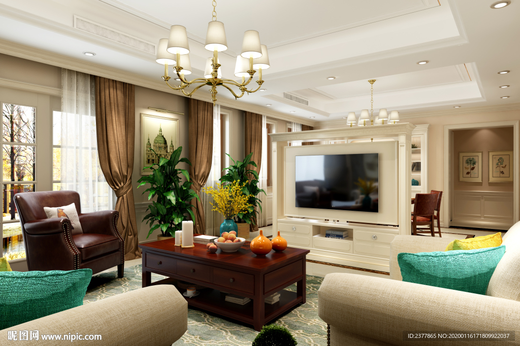 美式风格别墅豪宅装修客厅效果图