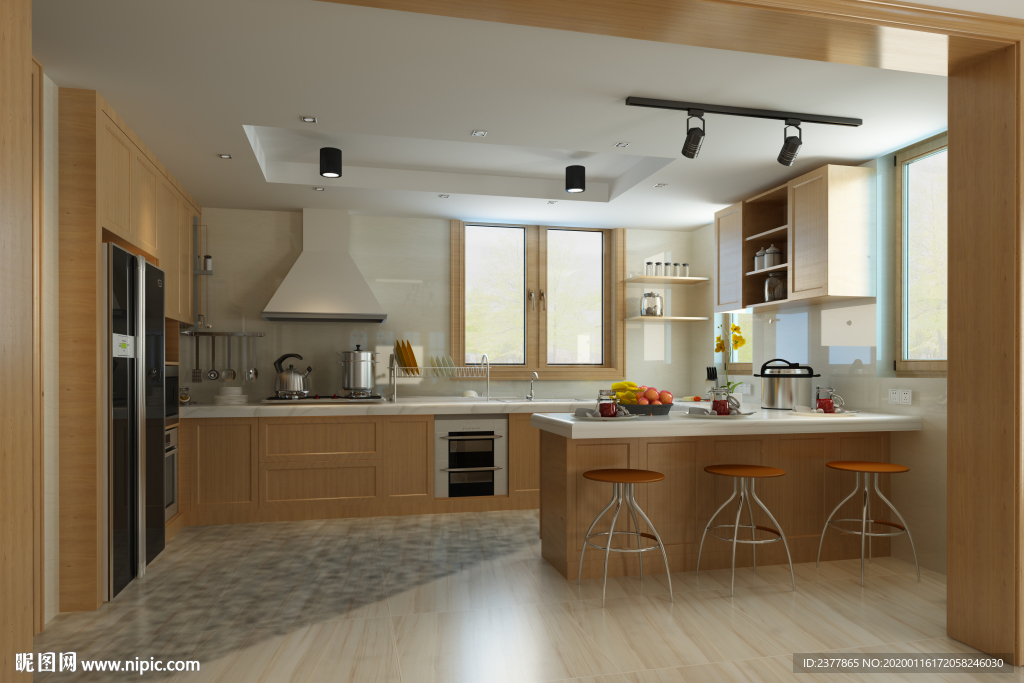 北欧风格装修开放式厨房效果图