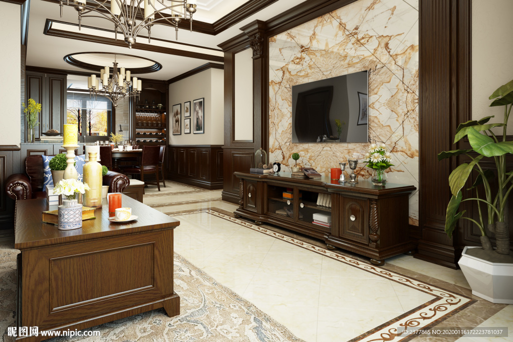 欧式风格别墅装修客餐厅效果图