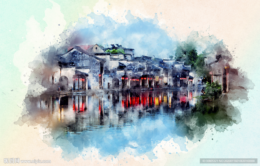 江南风景水彩画