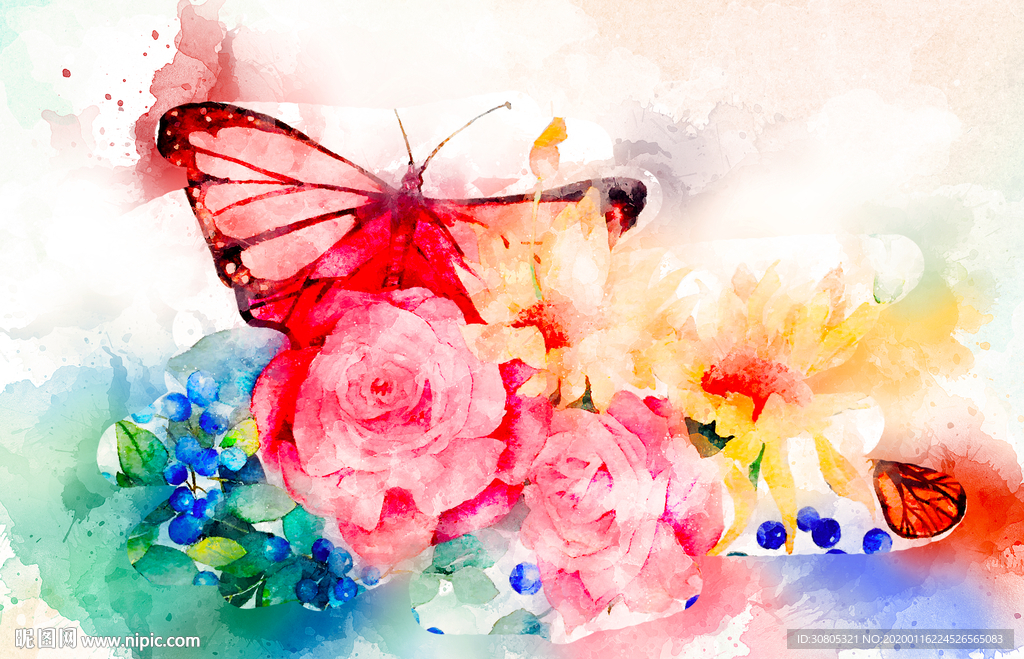 唯美彩色水彩素材