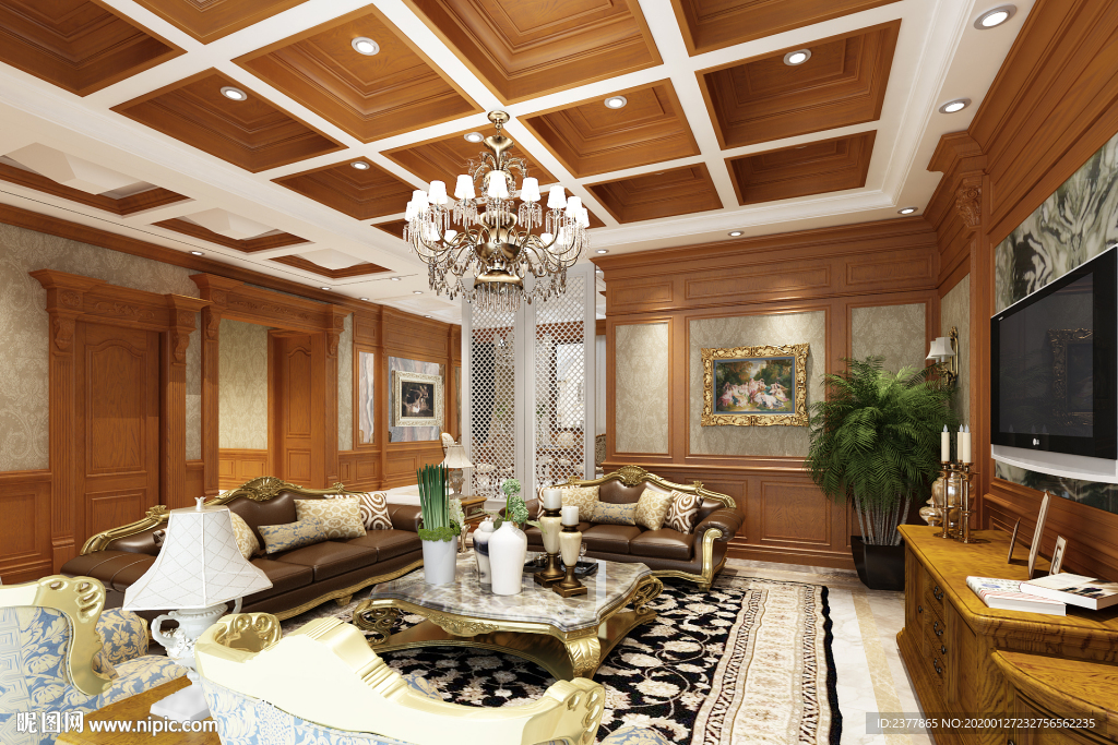 欧式复古风格别墅装修客厅效果图