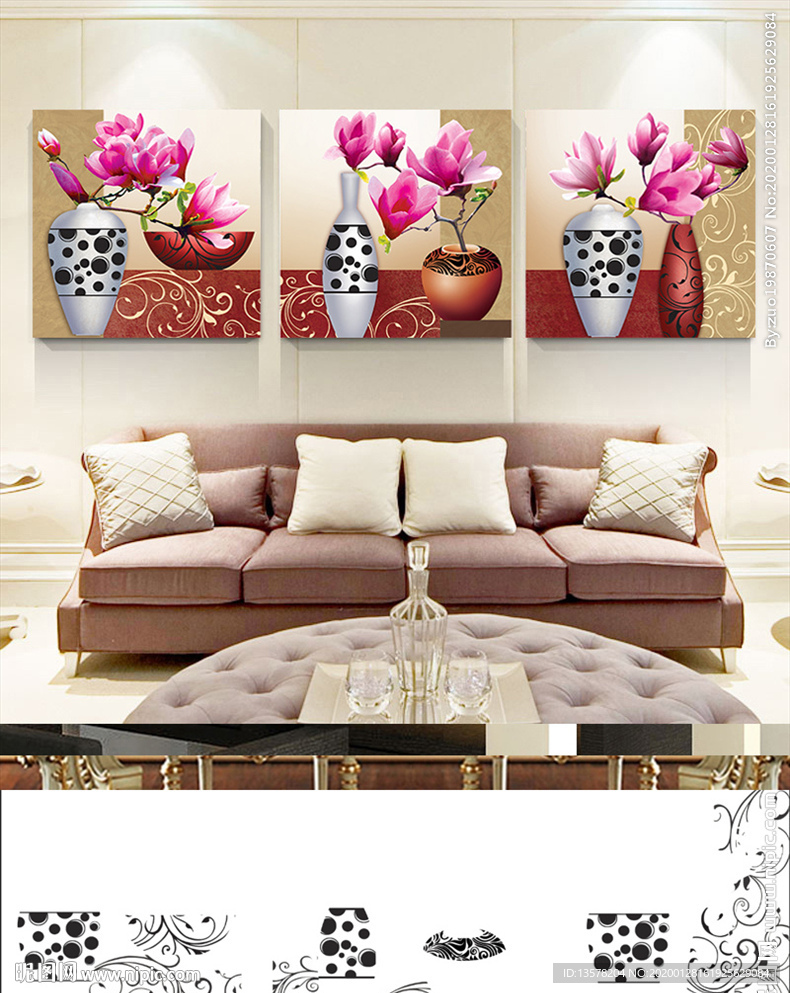 花之恋三联装饰画