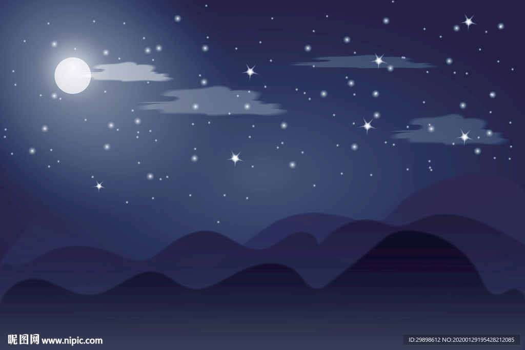 矢量图群山星空月亮夜景